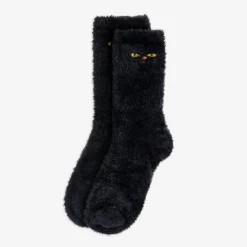 Cat Eyes Fuzzy Socks Black