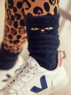 Cat Eyes Fuzzy Socks Black